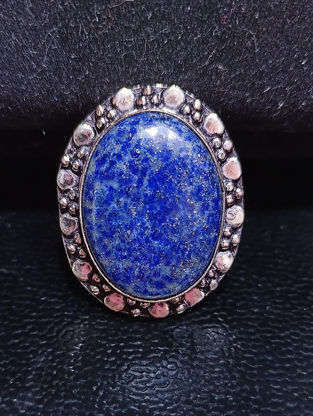 Natural Blue Lapis .925 Stamped Oval BOHO Statement Ring Sz 7.75, Stone 18x23mm